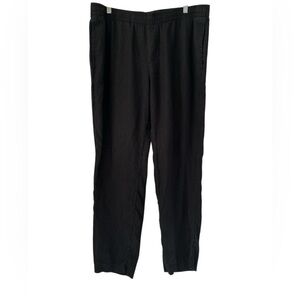 H&M Regular Fit Elastic Waist Linen Pull On Pants with Pockets in Black - XL